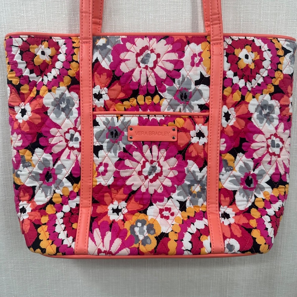 Vera Bradley Quilted Floral Tote Bag Pink Orange Gray NWOT New Without Tags